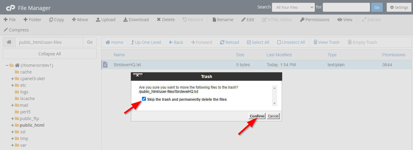 File Manager - Confirm File Deletion