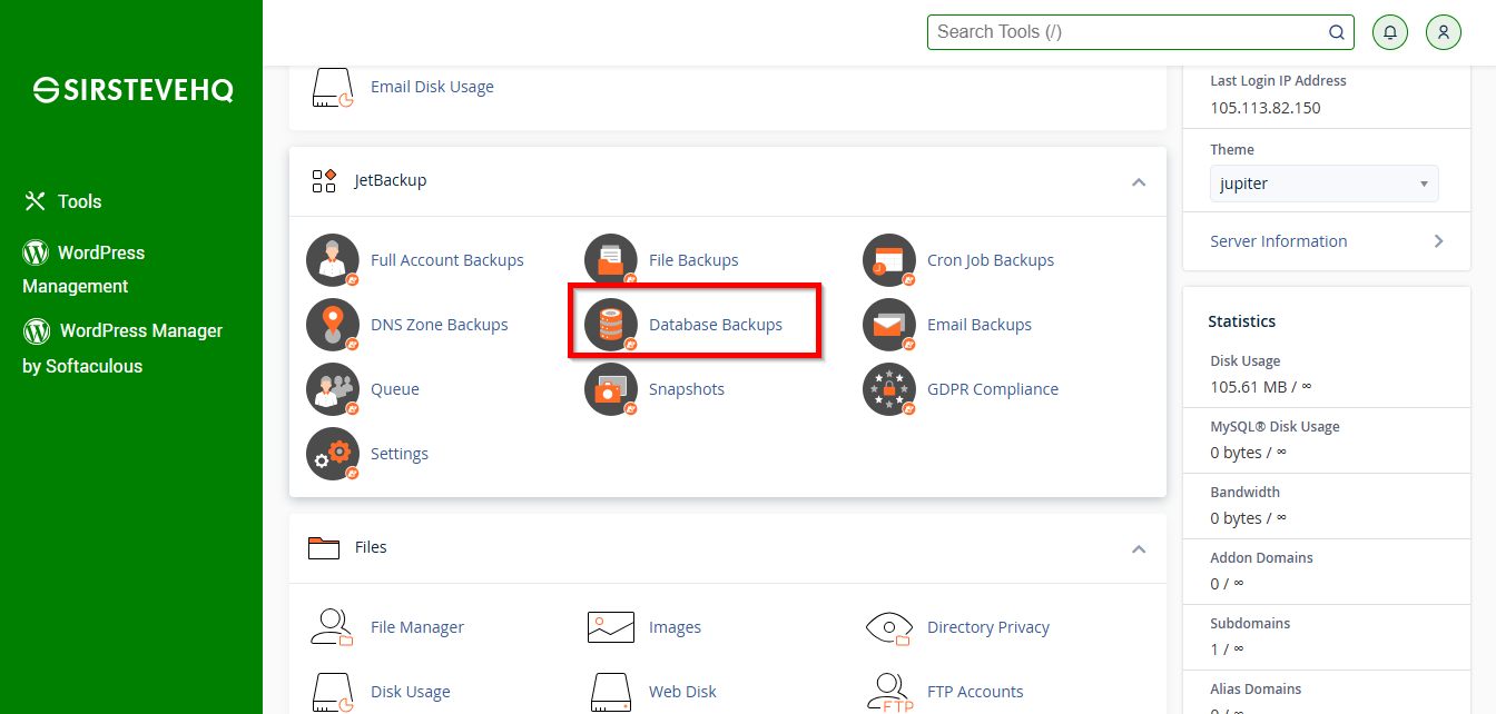 Access JetBackup Database Backups Feature