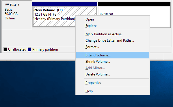 Extend disk volume