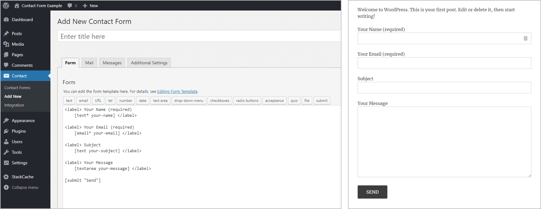 Add a new contact form in WordPress