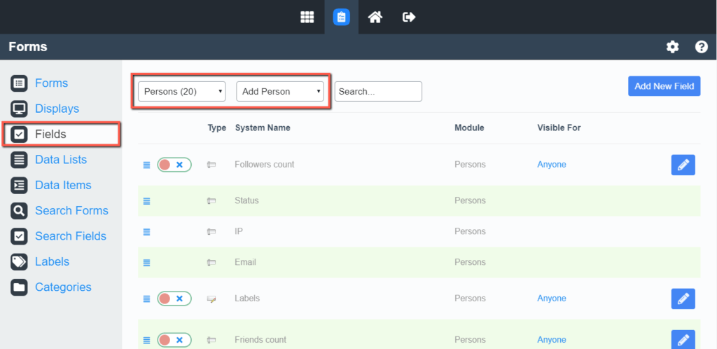 List Add Person fields