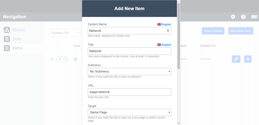 Item title and URL