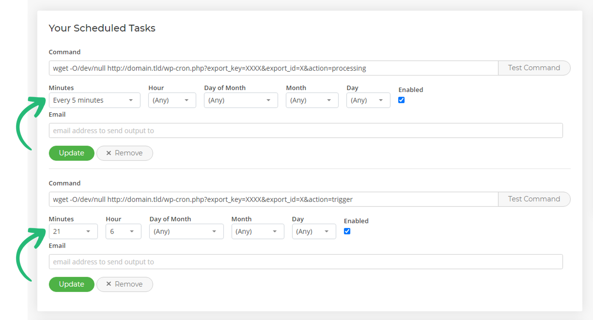 Scheduled task menu for cron jobs WP All Import