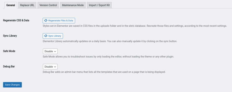 WordPress Elementor settings change to safe mode