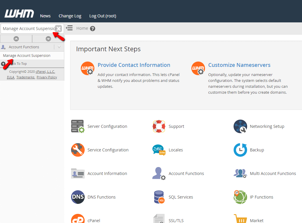 Accessing the Manage Account Suspension functionality
