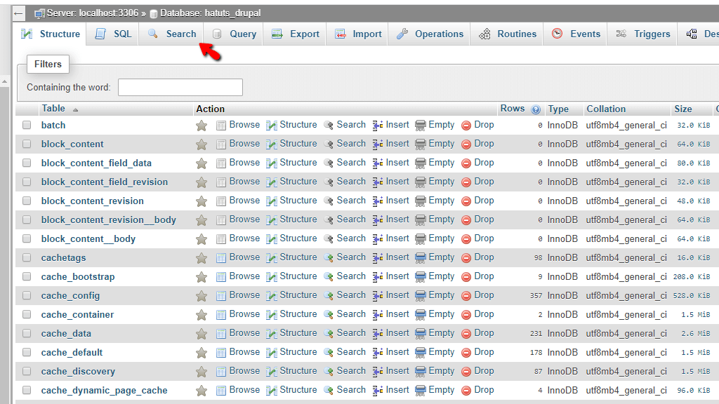 Access Search Tab