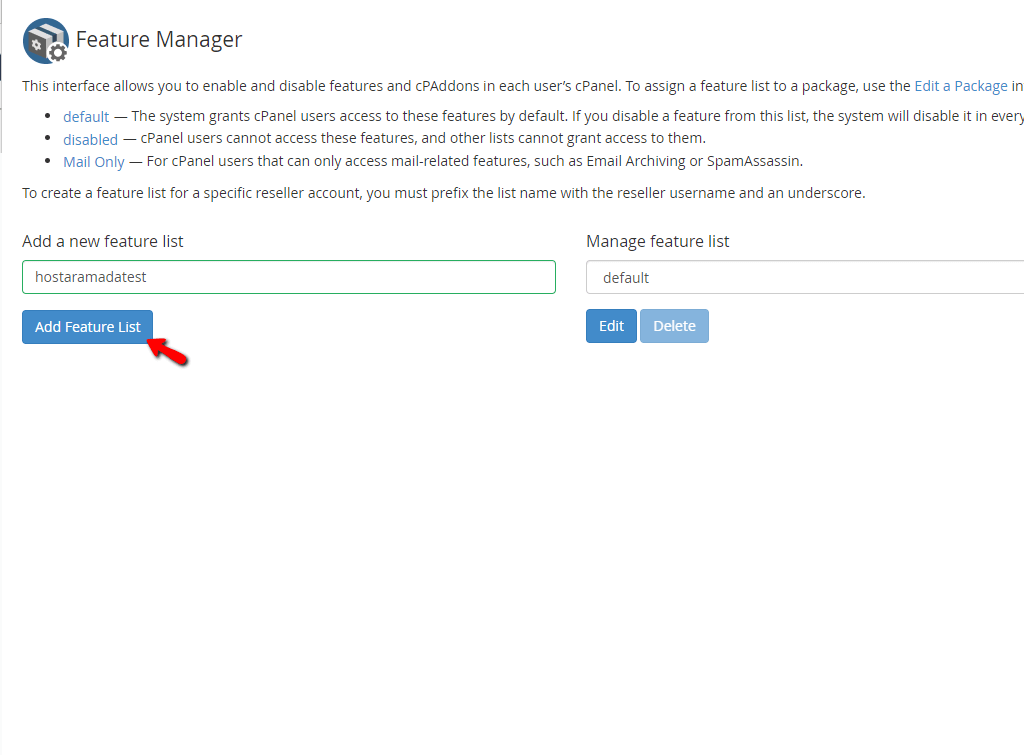 Adding a Feature List