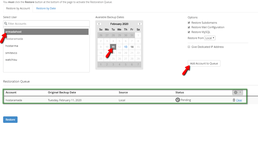 Add Selected Files to Restore Queue in the JetBackup feature