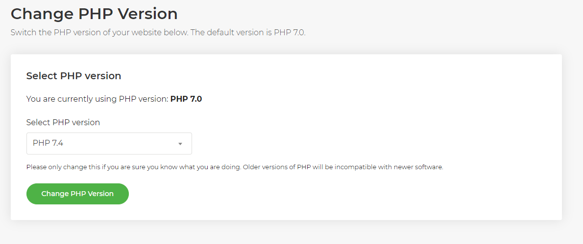 Easy check and change PHP version for you website