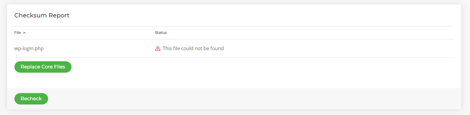 WordPress checksum report