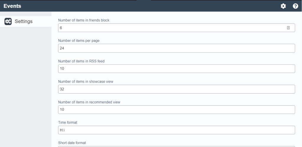 Configure Events Module settings