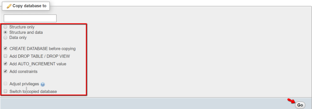 Copy Database options