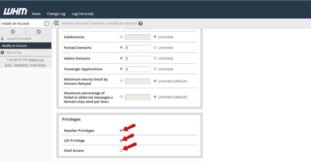 Privileges section
