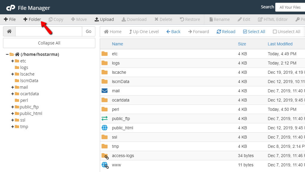 File Manager Creating New Folder