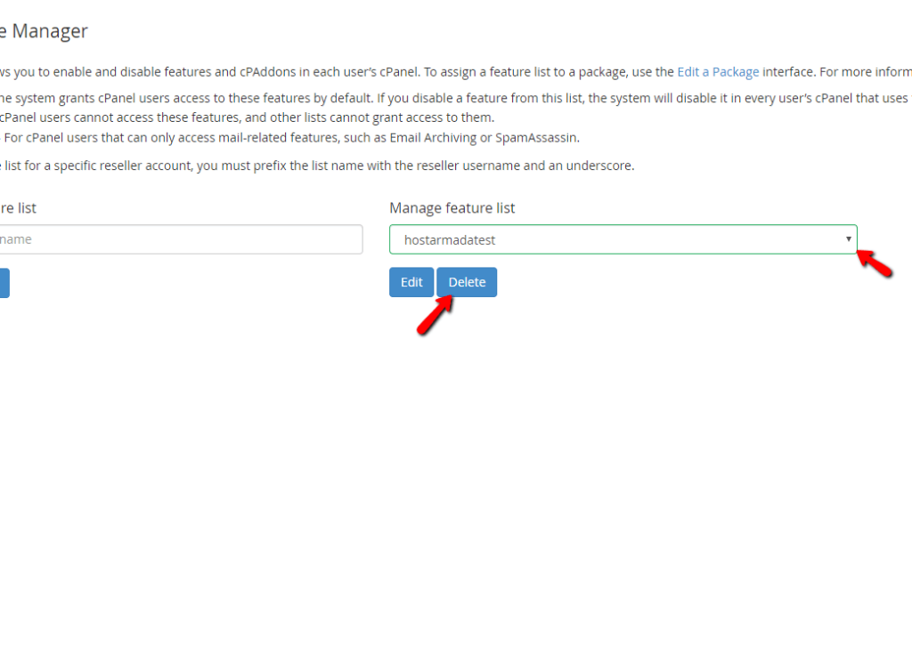 Deleting Feature list