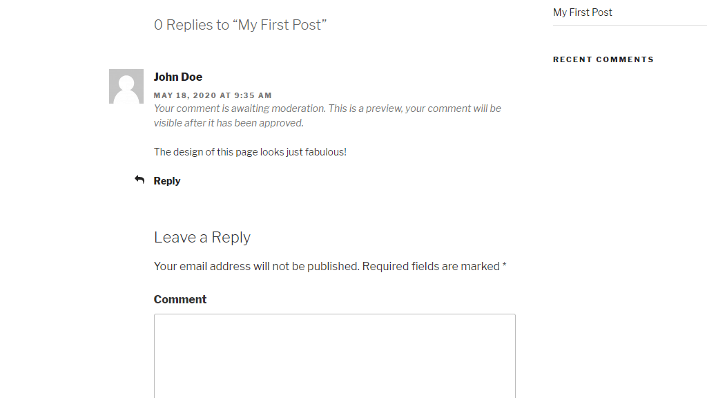Example User Comment