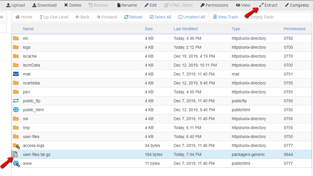 File Manager - Extract an Archive