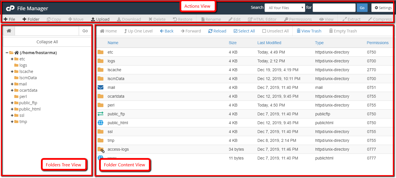 File Manager Sections