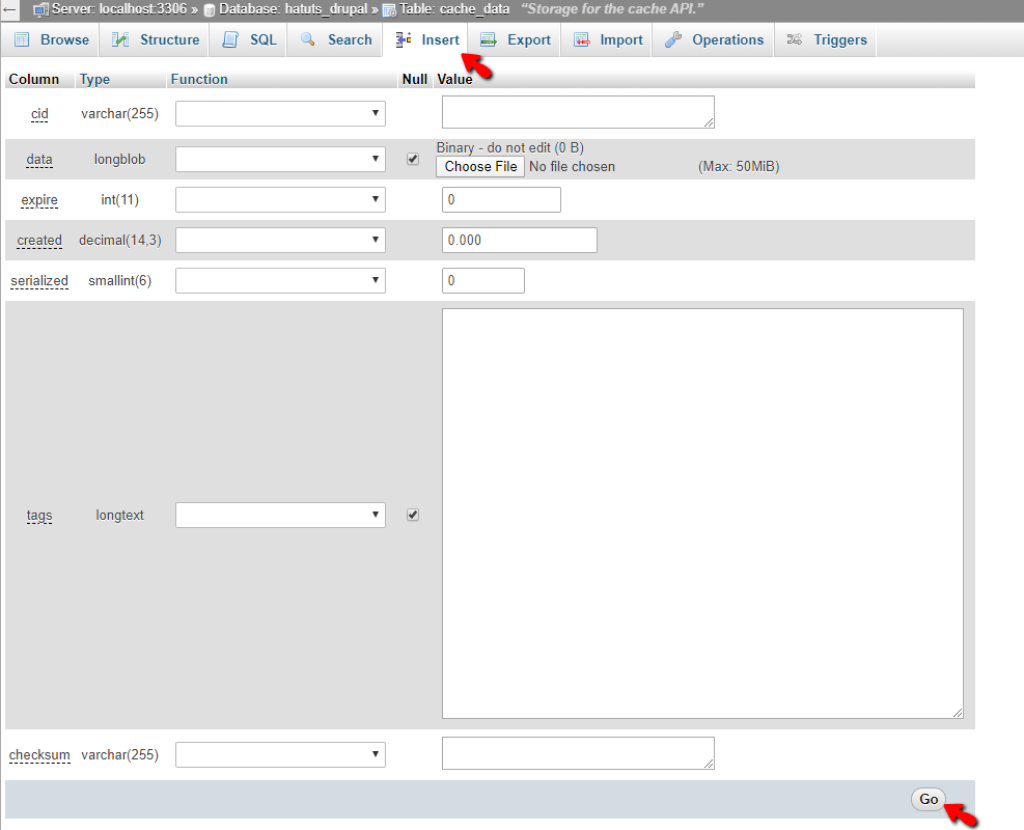 Insert data into database table