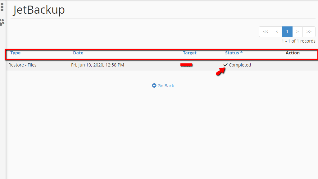 List of restored backups in JetBackup Queue feature