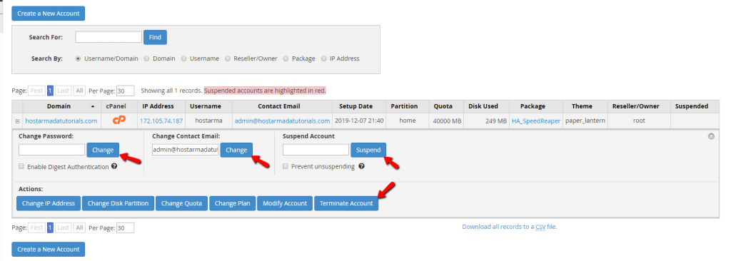 List Accounts Additional Functions