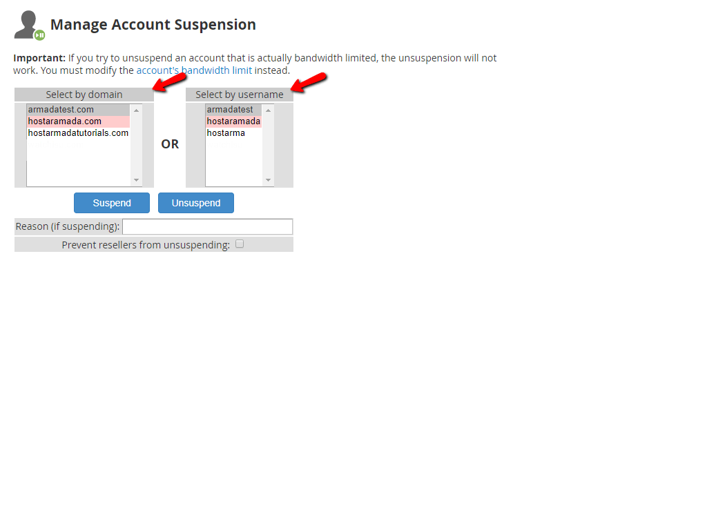 List of Suspended/Unsuspended accounts