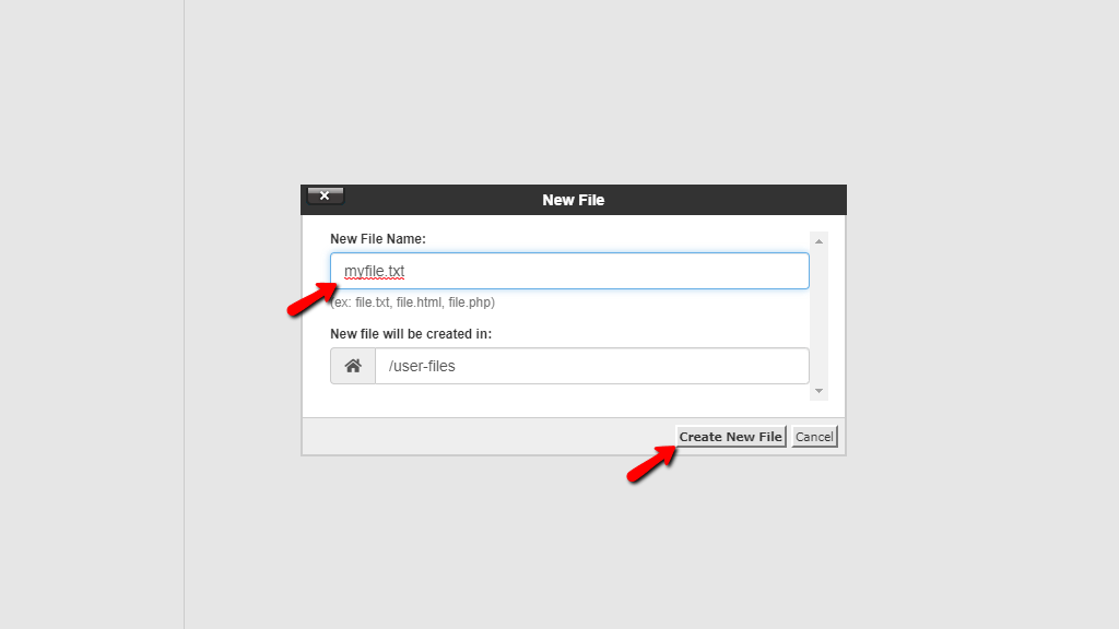File Manager - Configuring New File