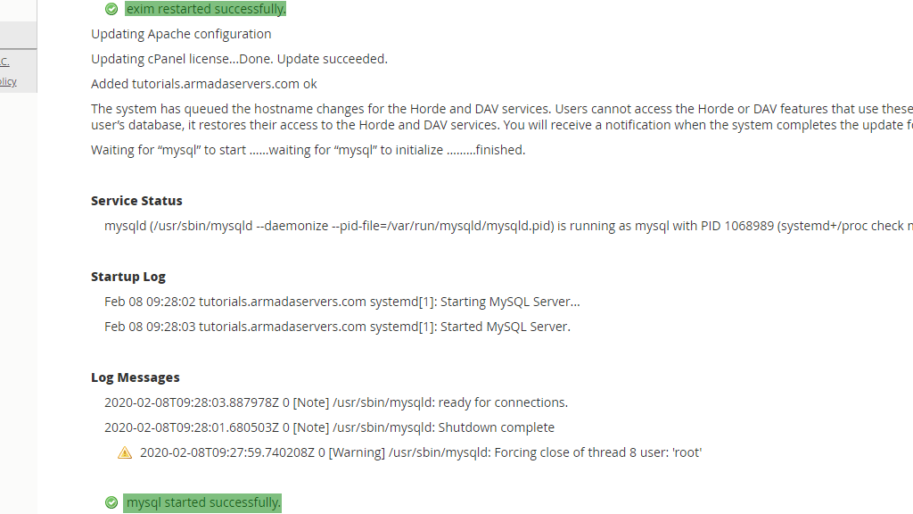 New Server Hostname details