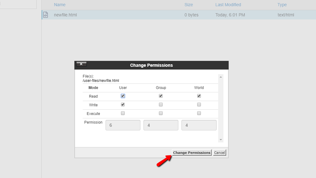 File Manager - Set Permissions