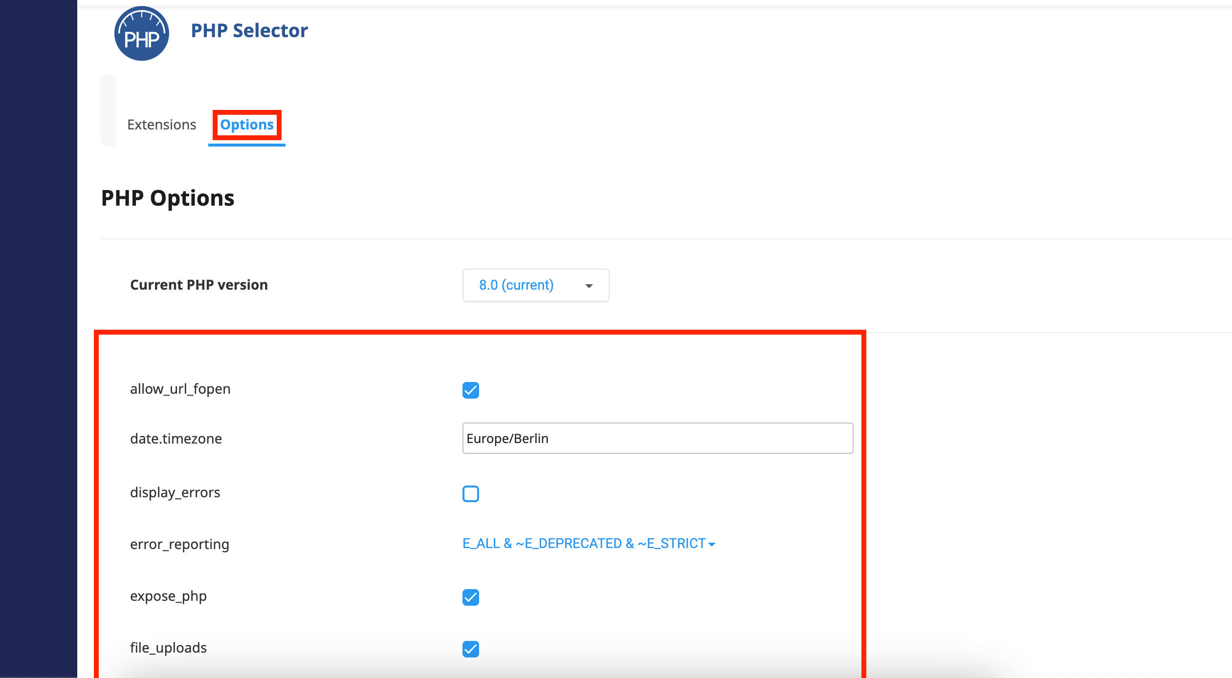 php-options-tab