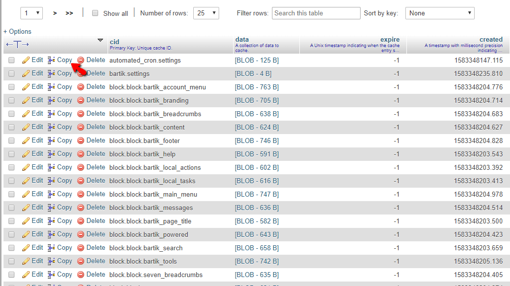Copy database row option