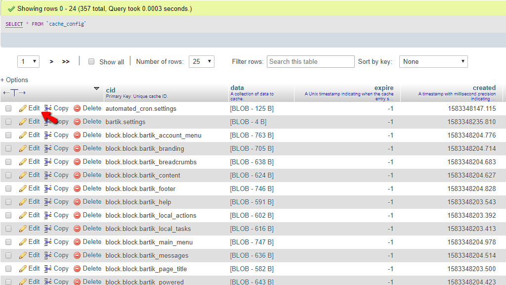 Edit database table row