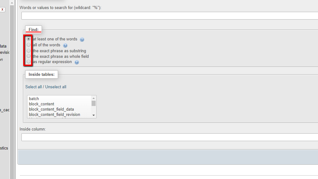 Select Find Option