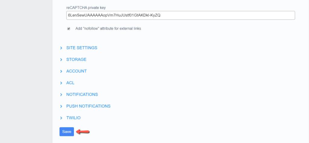 Save reCaptcha keys