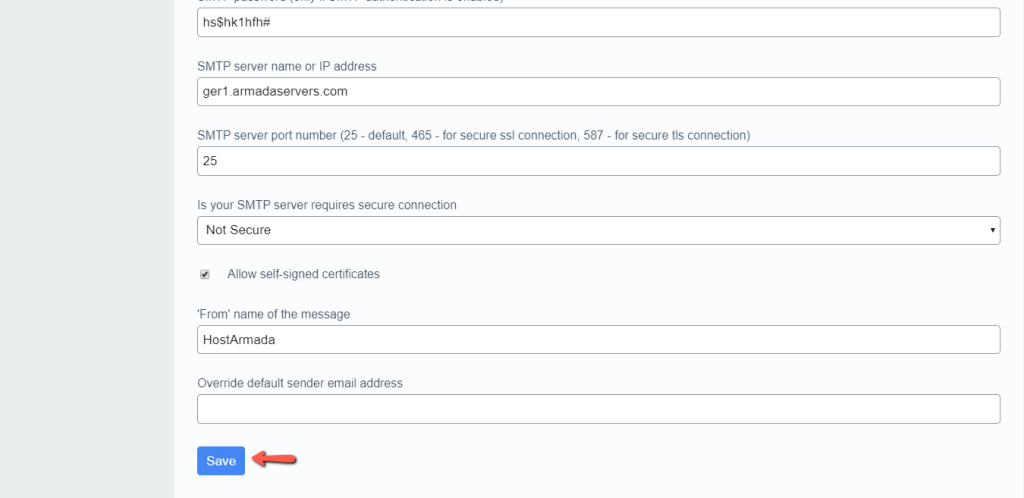 Save SMTP Configuration