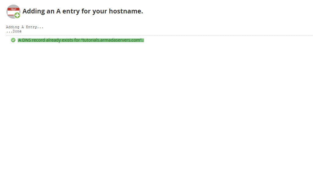 DNS record added for hostname screen