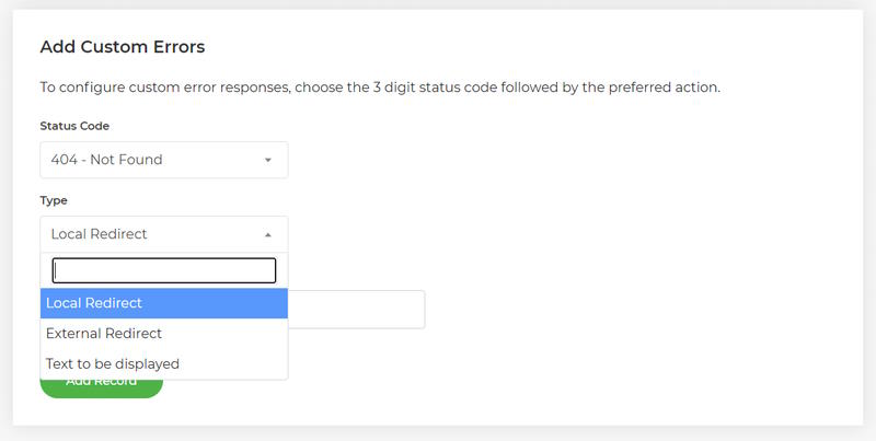 setting for custom error page example