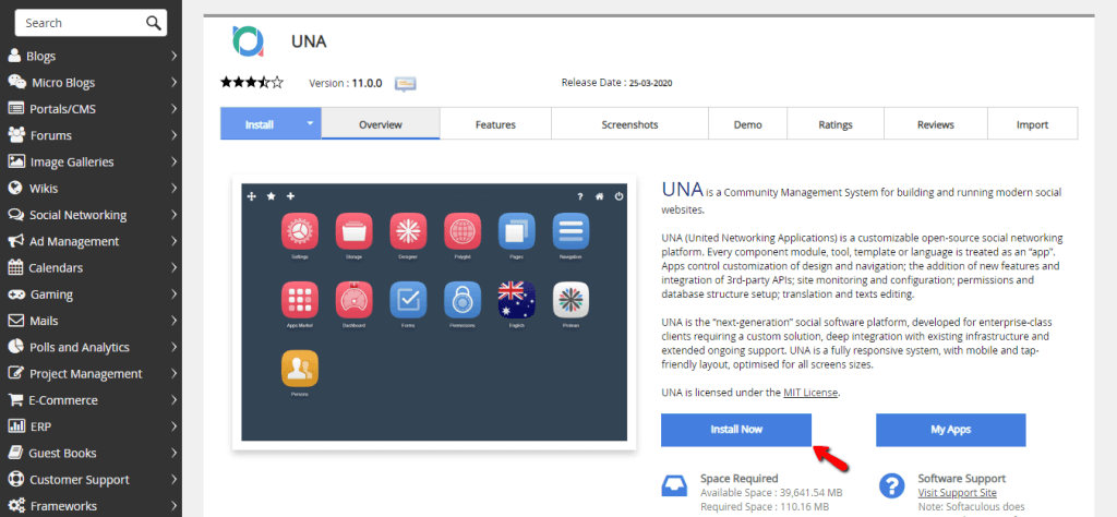 Install Now button
