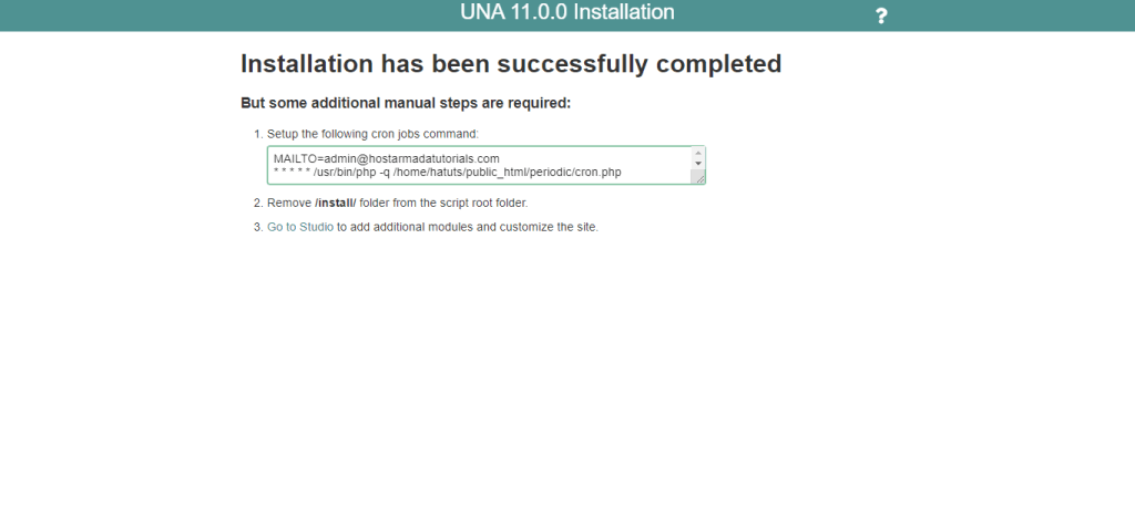 Installation Successful Screen