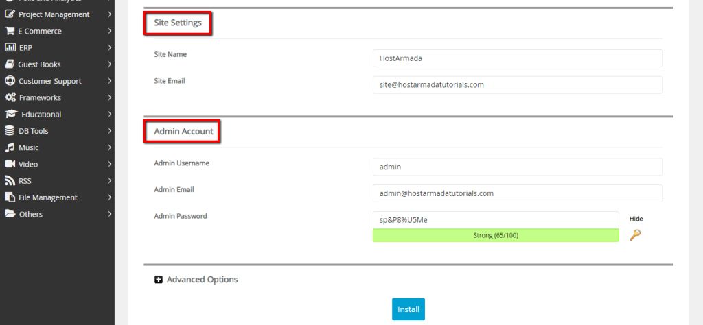 Site Settings and Admin Account