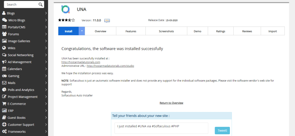 Una Site and Admin URLs