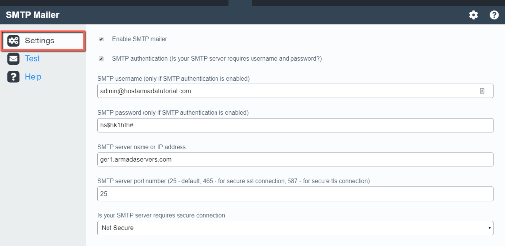Configure SMTP connection details