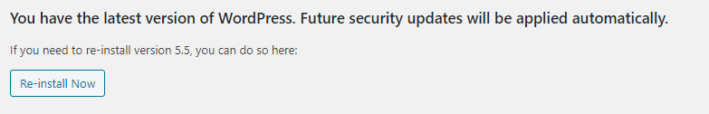WP version message to fix modified WordPress files via admin area