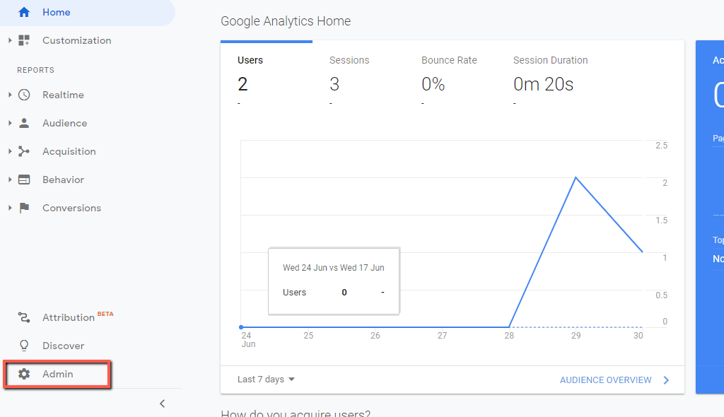 Access Google Analytics Admin section