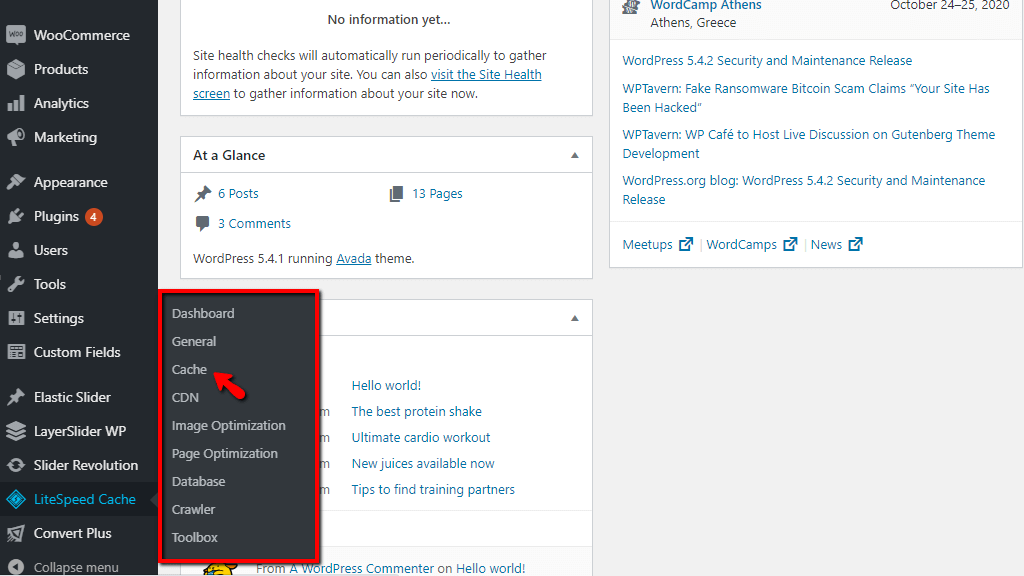 Access WordPress LiteSpeed Cache Caching Settings
