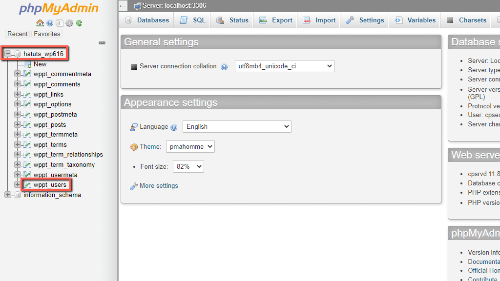 Access WordPress Database wppt_users table