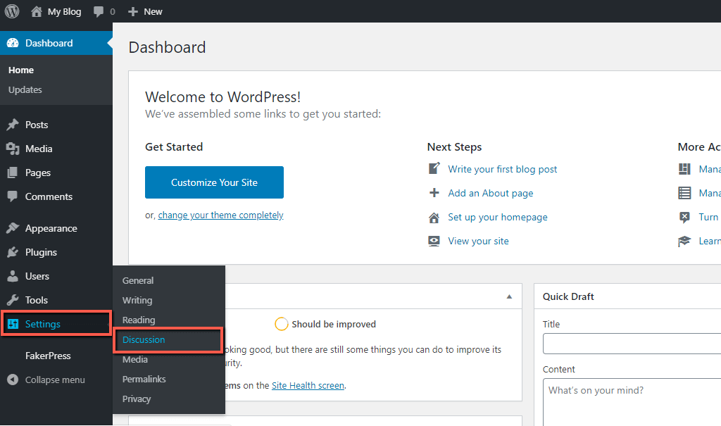 Access WordPress Discussion Settings