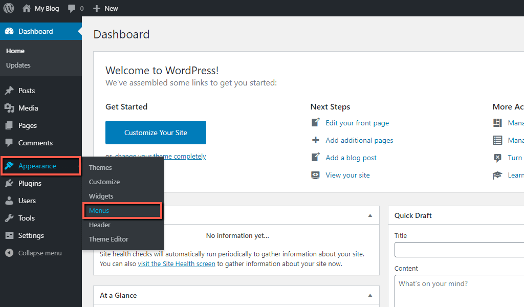 Access WordPress Menus Section