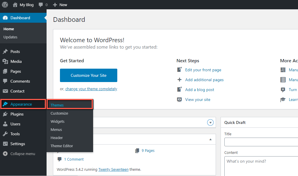 Access WordPress Themes Section