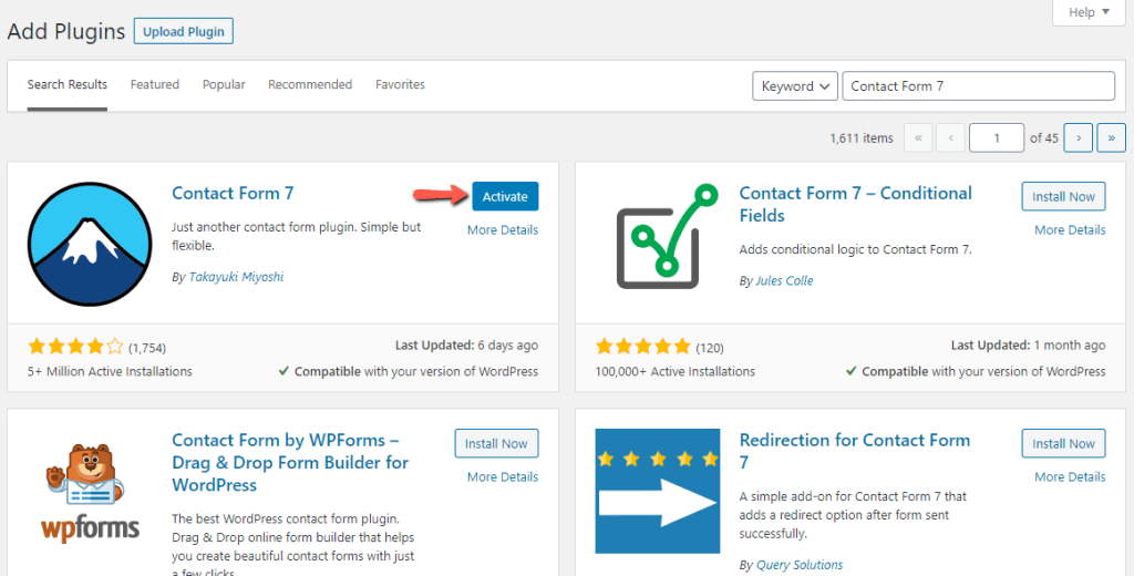 Activate WordPress Contact Form 7 Plugin